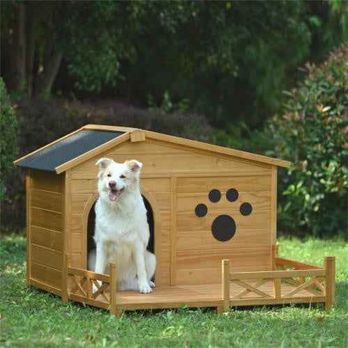 Wooden Dog House - Medium Outdoor Kennel - Amanluxe