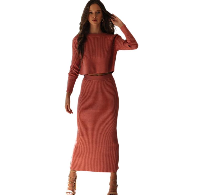 Knitting fashion color sweater dress split skirts