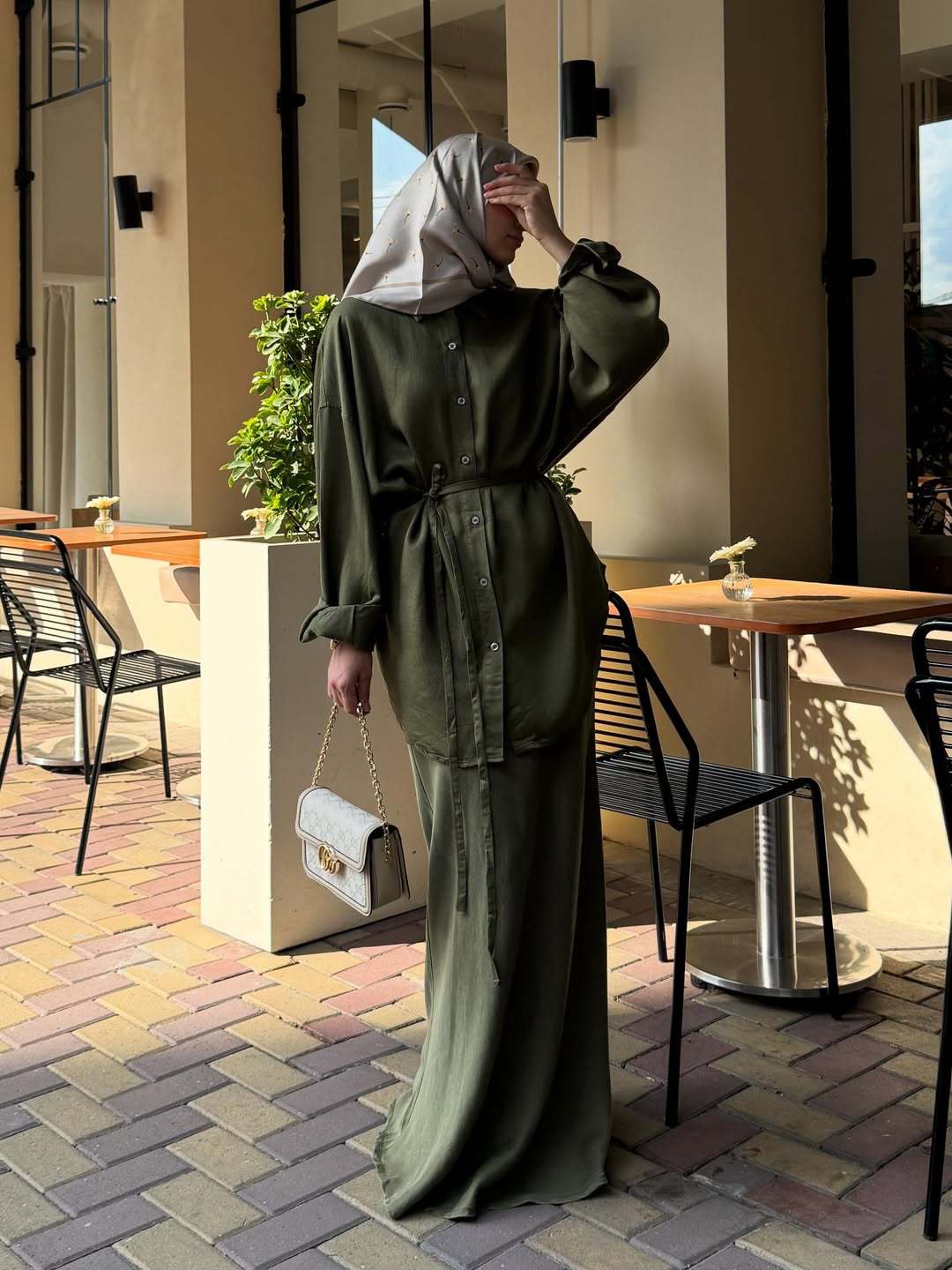 Women's Clothing Belt Waist-controlled Long Sleeves Denim Long Skirts Two-piece Set