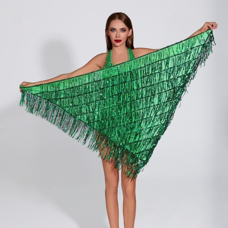 Women's Sequined Tassel Triangle Hip Bag Waist Scarf