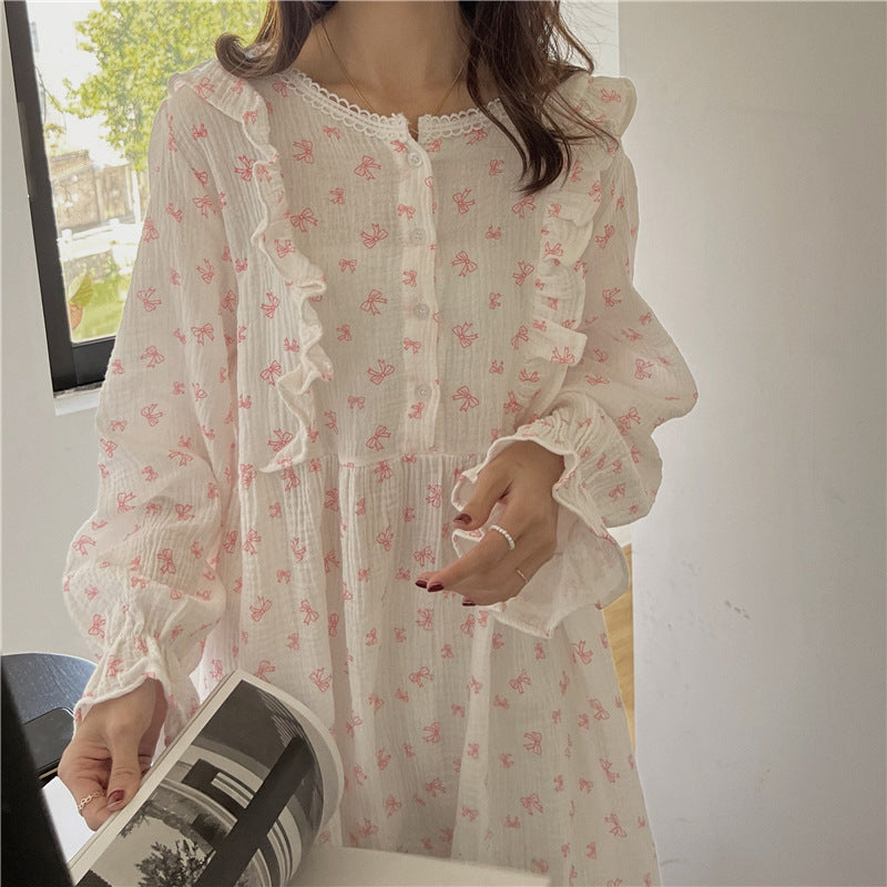 The New Korean Ins Sweet Can Wear Bow Pajamas Girls Home Clothes Sleeping Skirts