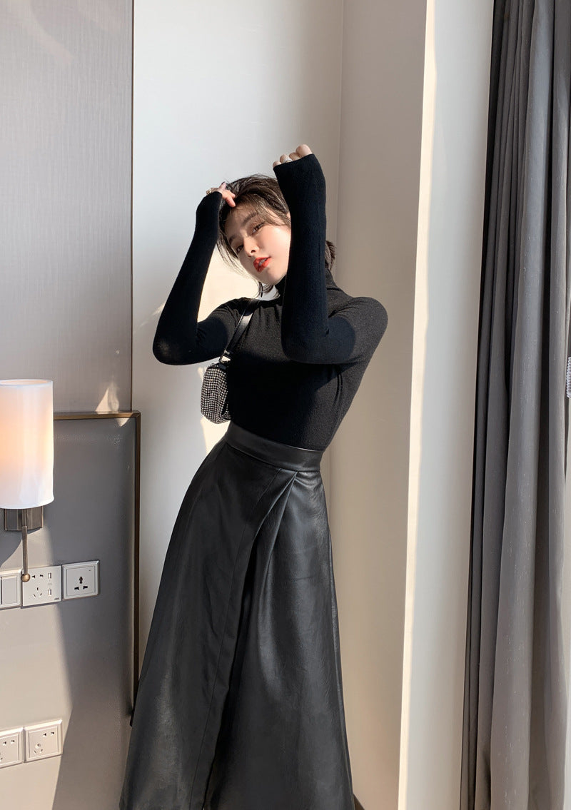 Black Mid-length Skirt With A High Waist And Slimming Hips