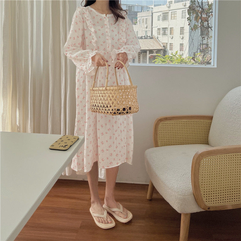 The New Korean Ins Sweet Can Wear Bow Pajamas Girls Home Clothes Sleeping Skirts