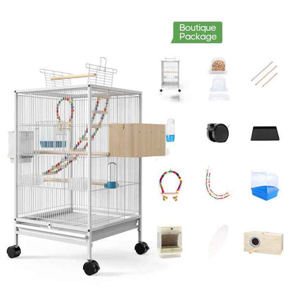 Large Parrot Cage - Black/White 45x45x86cm - Amanluxe