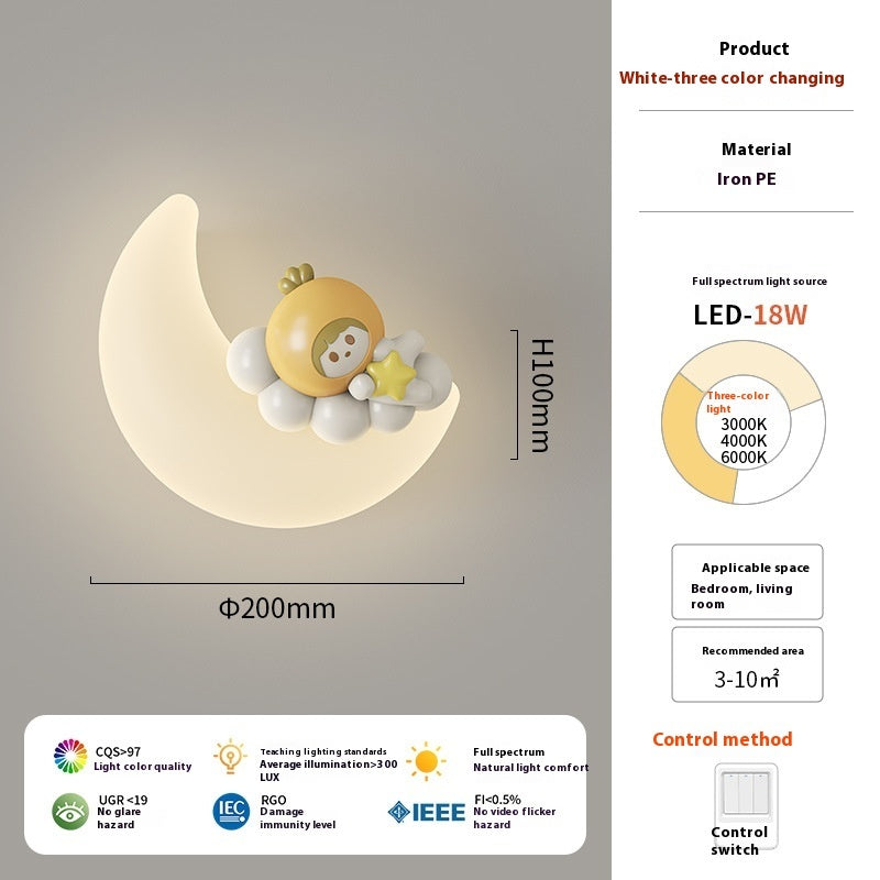 Cream Wind Moon Eye Protection Bedside Wall Lamp