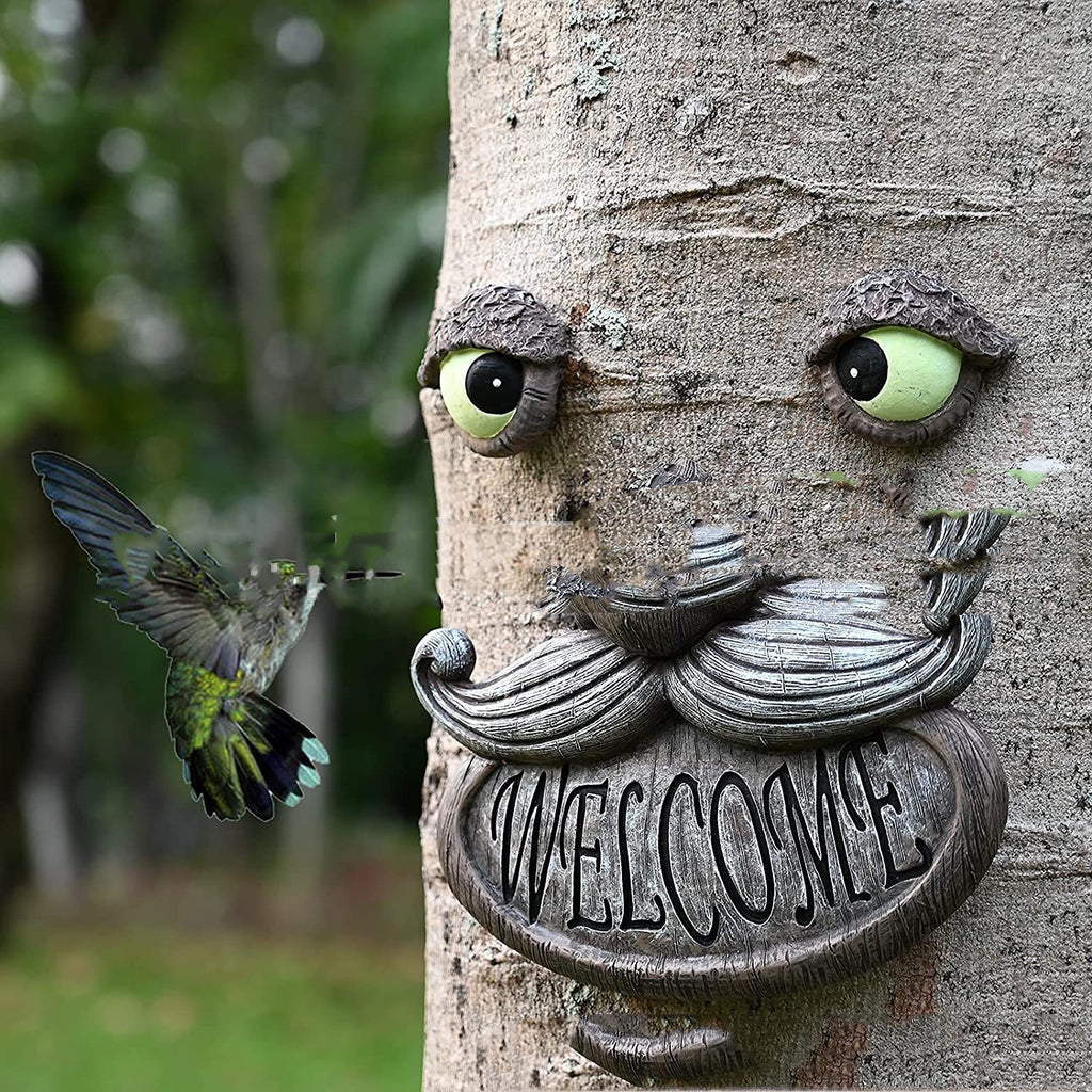 Tree Hug Glowing Eyes Outdoor Tree Art Sculpture Garden Tree Garden Decoration