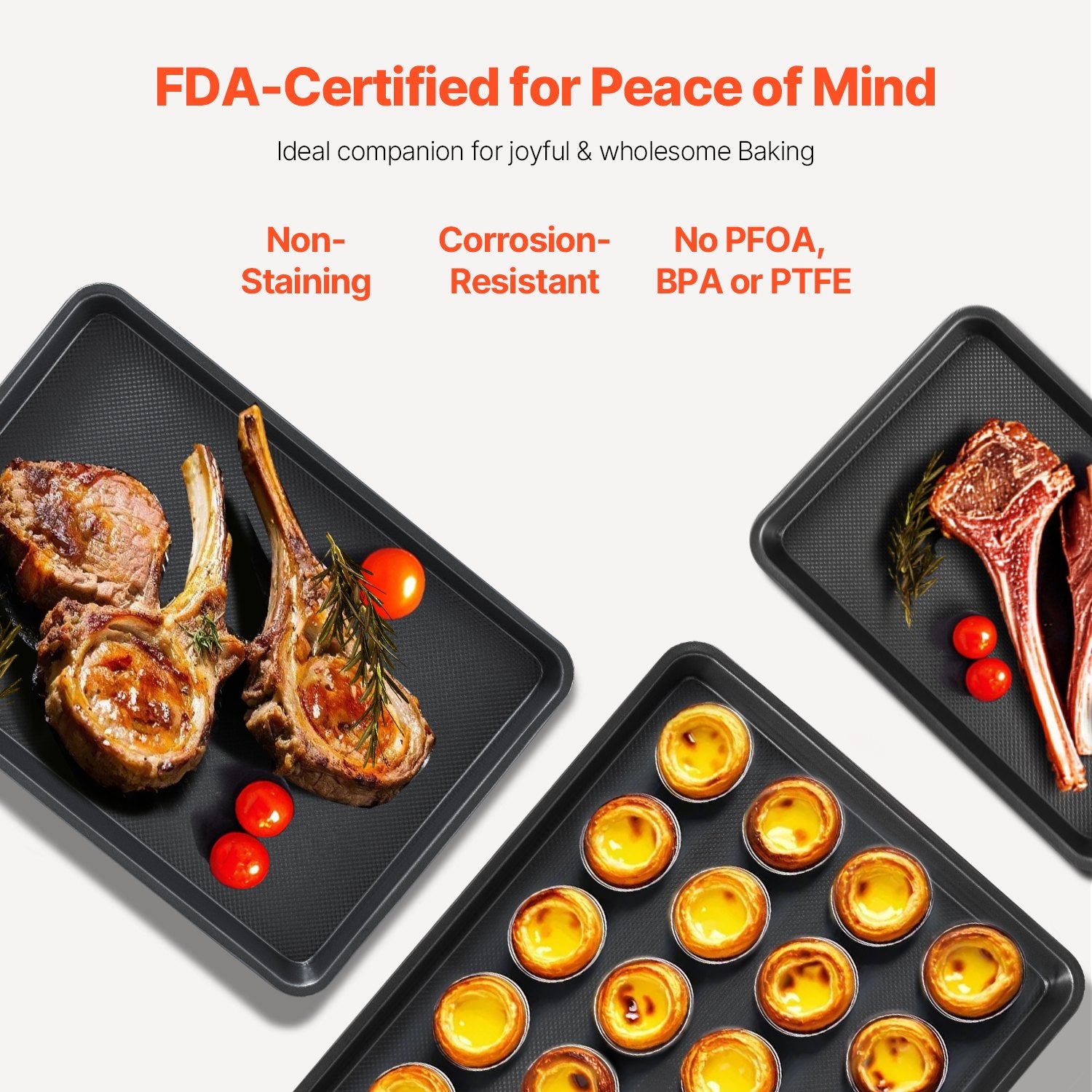 Baking Pans Set, 3-Piece, Nonstick Carbon Steel Cookware Sheets & Trays, Stackable Kitchen Oven Bakeware Cooking Sets With Silicone Handles, Easy To Clean, For Baking Cookie Cake Muffin Bread