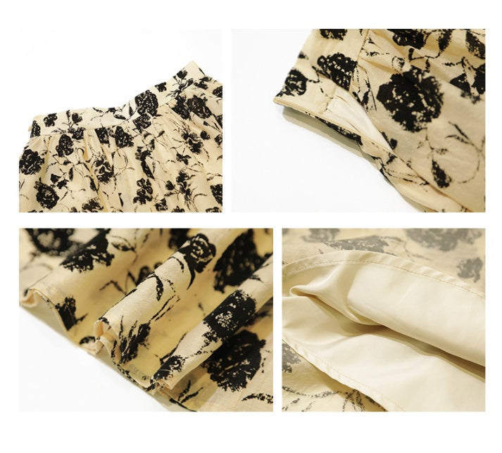 Retro High Waist Flocked Long A-Line Skirt