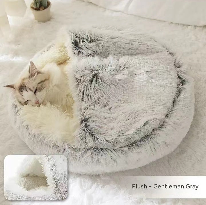2-in-1 Pet Bed - Round Plush Winter - Amanluxe