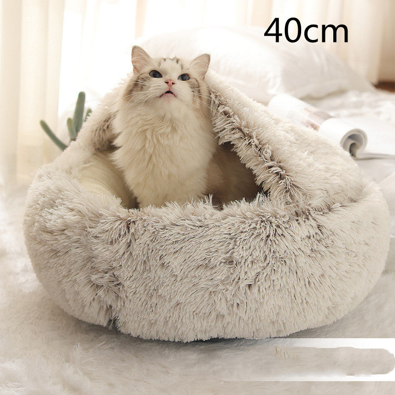 2-in-1 Pet Bed - Round Plush Winter - Amanluxe