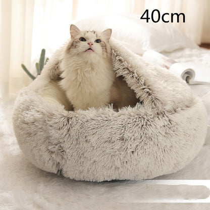 2-in-1 Pet Bed - Round Plush Winter - Amanluxe