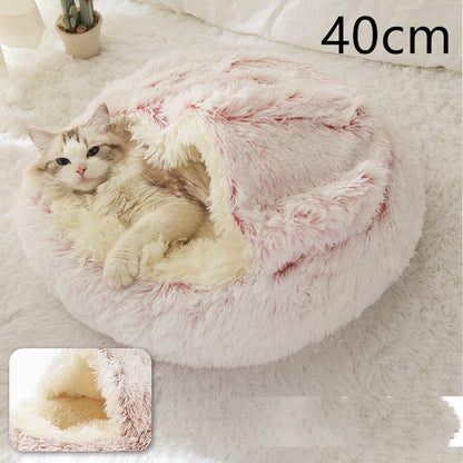 2-in-1 Pet Bed - Round Plush Winter - Amanluxe