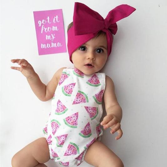 Watermelon Cross Strap  Backless Romper   Headband 2pc Set