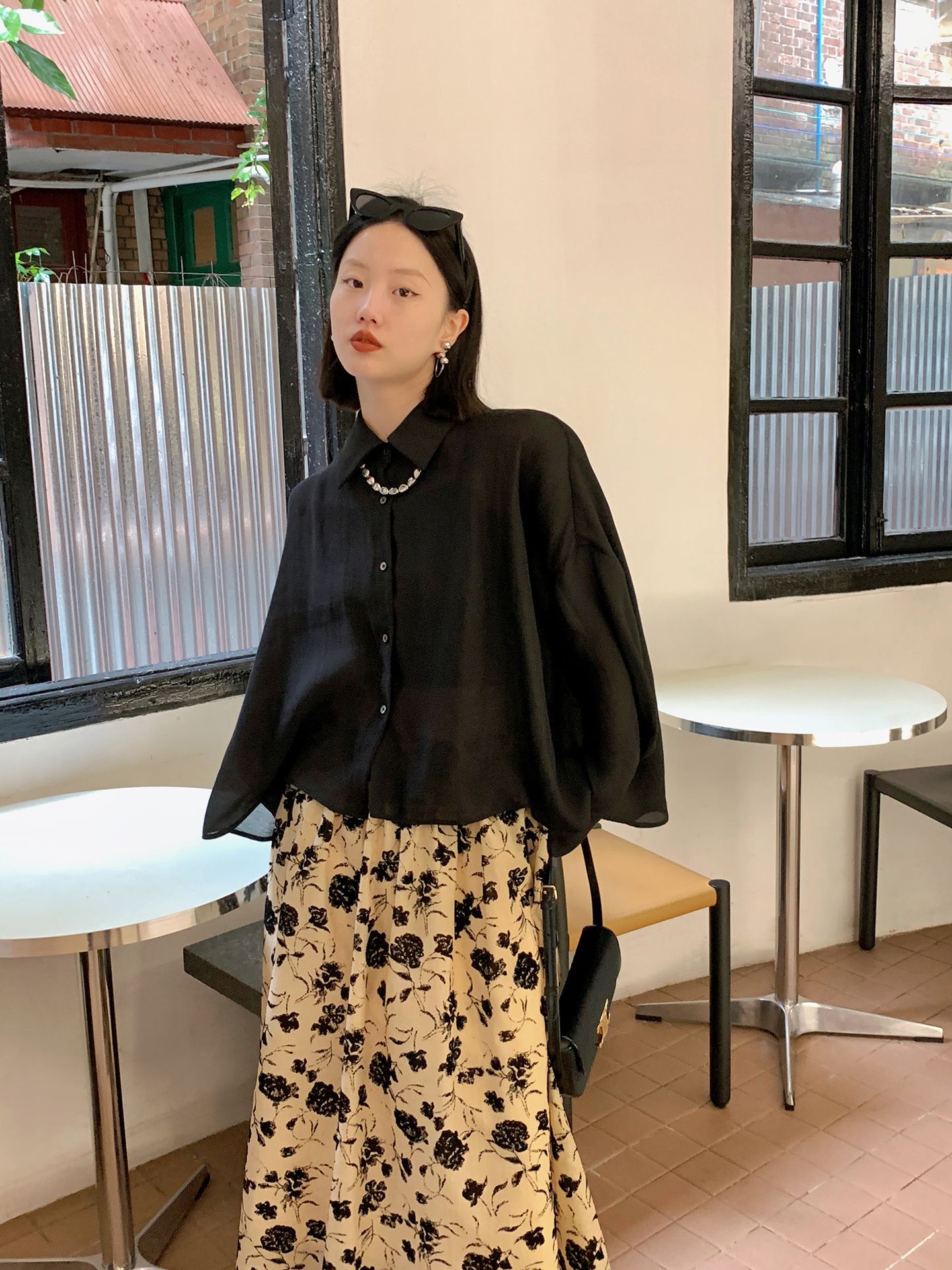 Retro High Waist Flocked Long A-Line Skirt