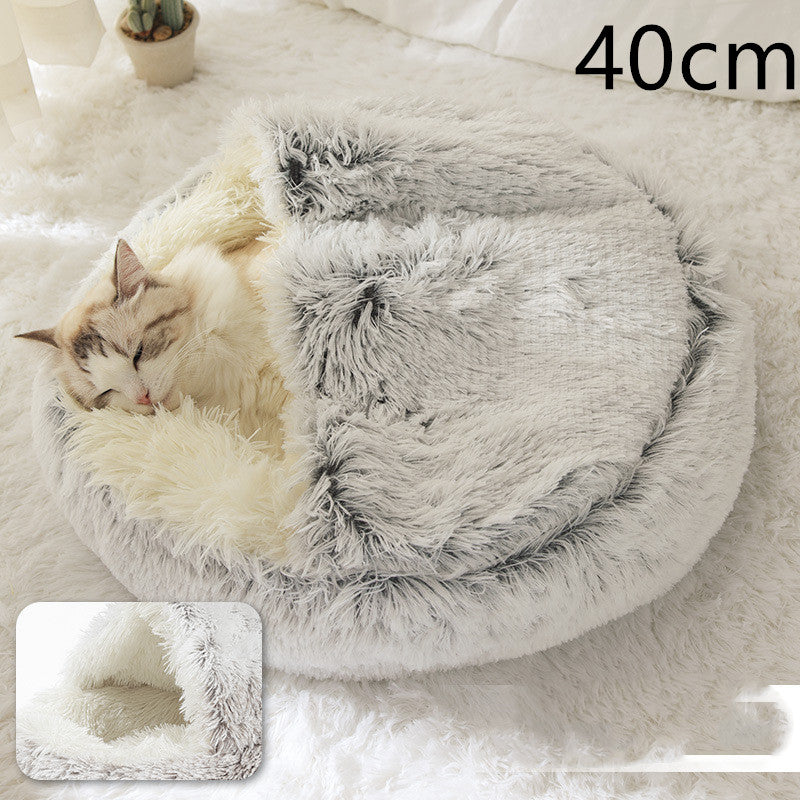 2-in-1 Pet Bed - Round Plush Winter - Amanluxe