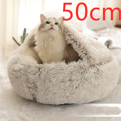 2-in-1 Pet Bed - Round Plush Winter - Amanluxe