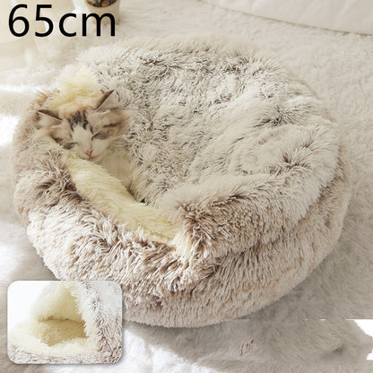 2-in-1 Pet Bed - Round Plush Winter - Amanluxe