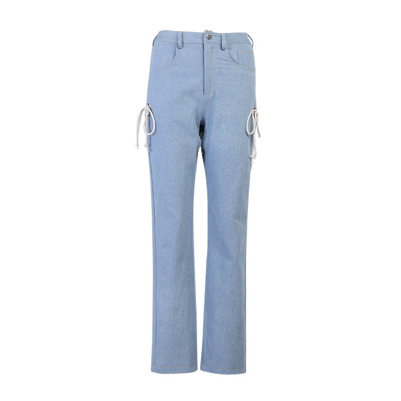 Jeans European And American High-Waisted Trousers Straight-Leg Jeans