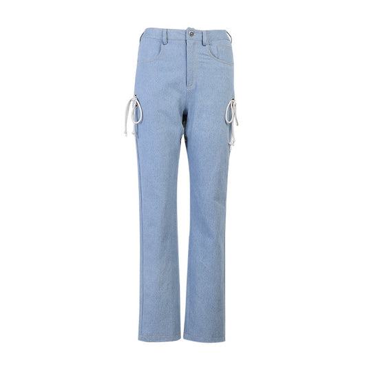 Jeans European And American High-Waisted Trousers Straight-Leg Jeans
