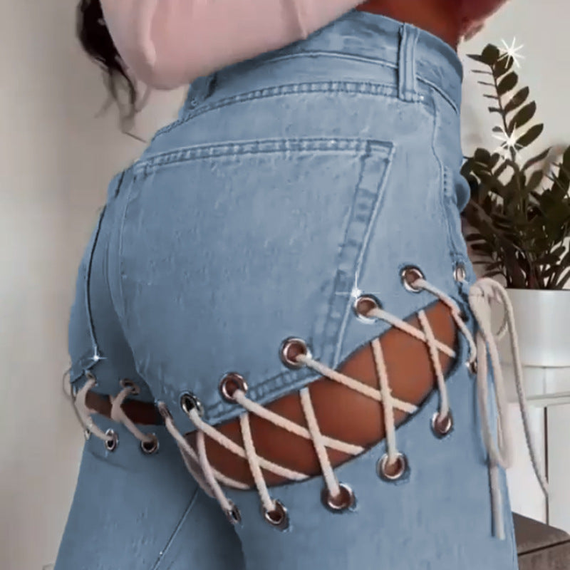 Jeans European And American High-Waisted Trousers Straight-Leg Jeans