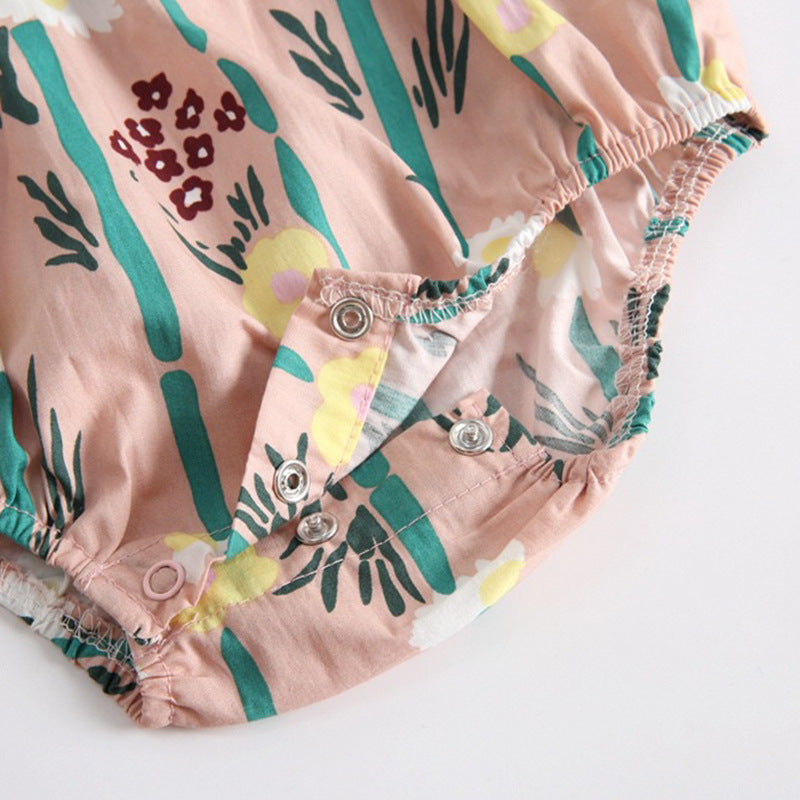 Summer Girl Lapel Round Collar Flower Bamboo Leaf Print,Sleeveless One-Piece Garment Fart Jacket