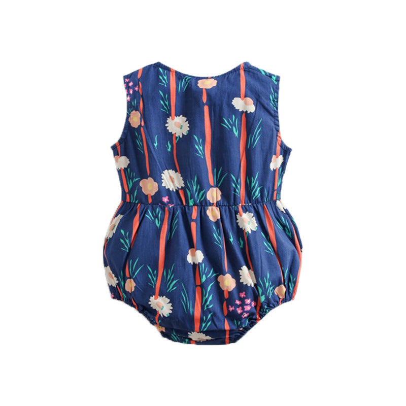 Summer Girl Lapel Round Collar Flower Bamboo Leaf Print,Sleeveless One-Piece Garment Fart Jacket