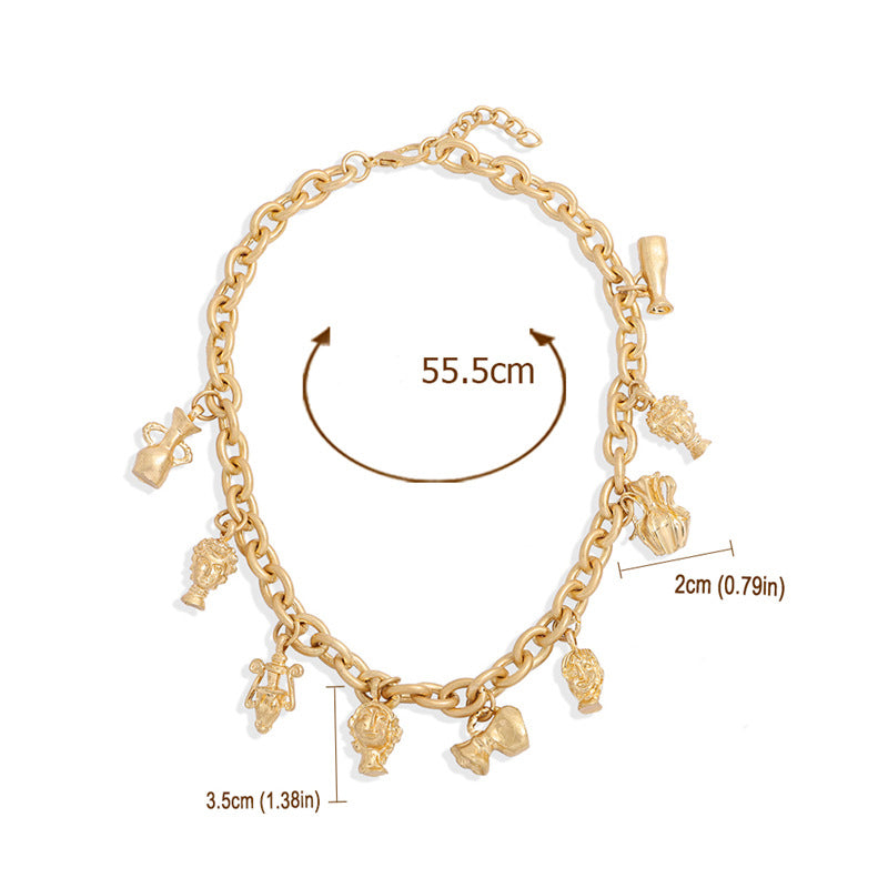 Metal Head Statue Vase Gold Pendant Necklace