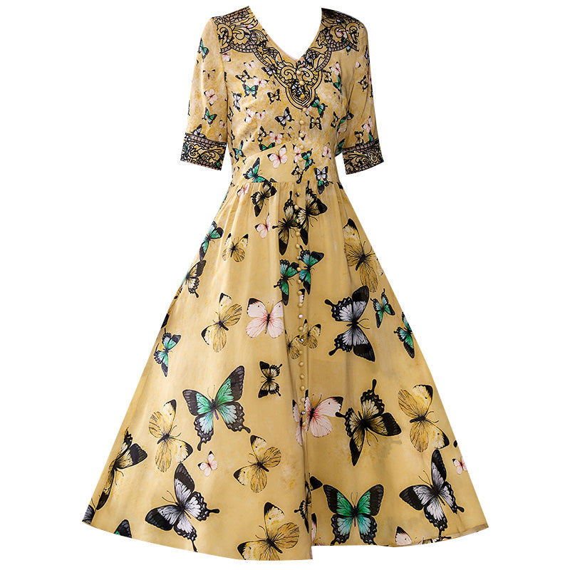 Summer V-neck Dresses, High-end, Luxury, Big-name Temperament, Age Reduction, Popular Skirts