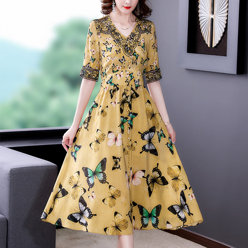 Summer V-neck Dresses, High-end, Luxury, Big-name Temperament, Age Reduction, Popular Skirts