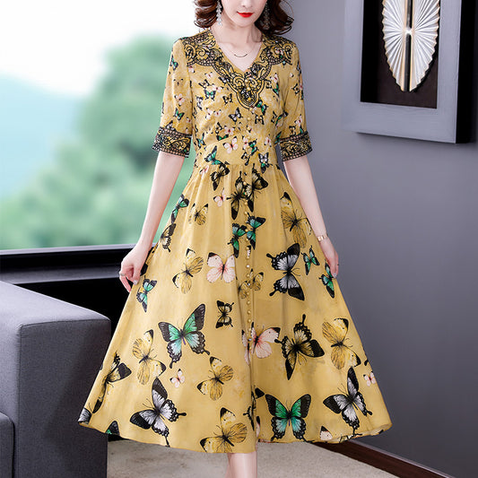 Summer V-neck Dresses, High-end, Luxury, Big-name Temperament, Age Reduction, Popular Skirts