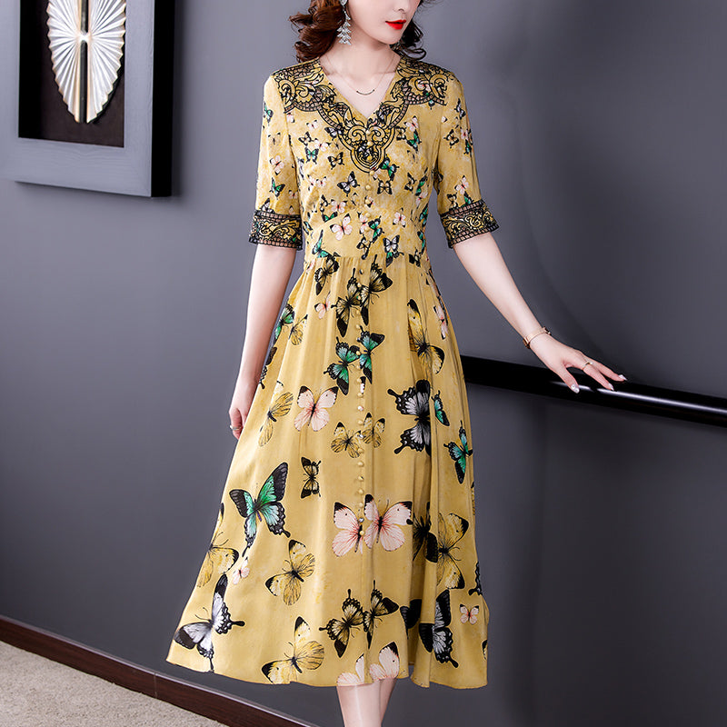 Summer V-neck Dresses, High-end, Luxury, Big-name Temperament, Age Reduction, Popular Skirts