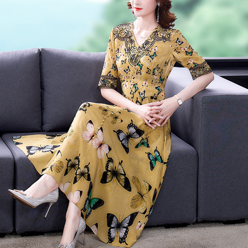 Summer V-neck Dresses, High-end, Luxury, Big-name Temperament, Age Reduction, Popular Skirts