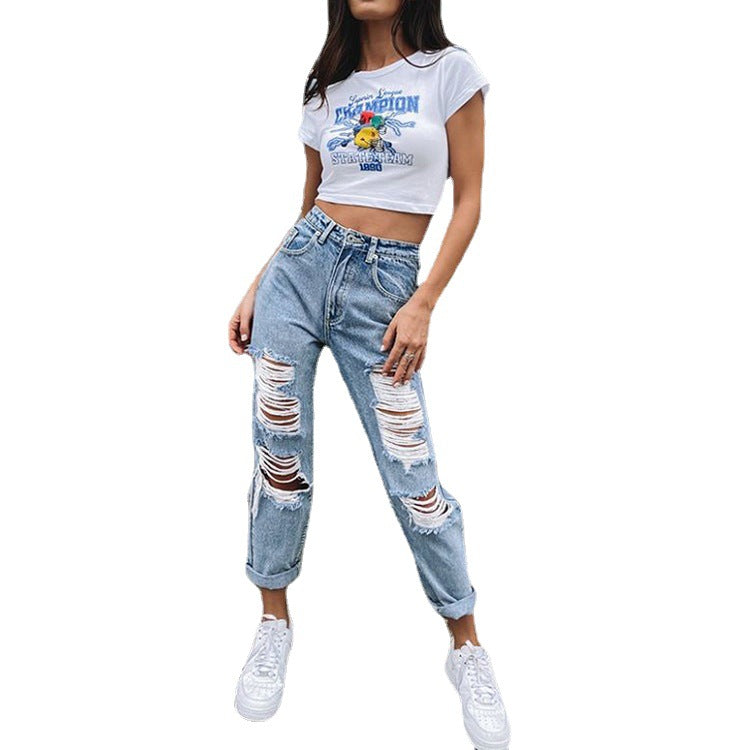 Women's Jeans Ripped Holes Show Thinness Jeans Women's Trousers Trousers
