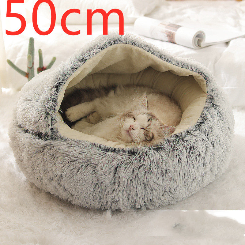2-in-1 Pet Bed - Round Plush Winter - Amanluxe