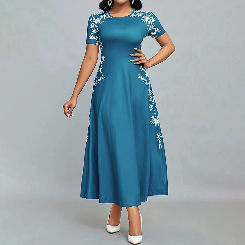 Women's Elegant Short Sleeve Maxi Dresses Casual Empire Waist Long Dress