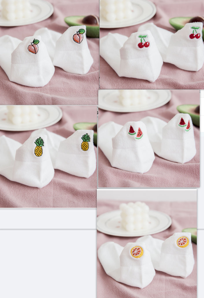 Socks Women's Socks Spring And Summer White Solid Color Cotton Socks Embroidery Fruit Socks Spring And Autumn Thin Ins Tide Shallow Mouth Boat Socks