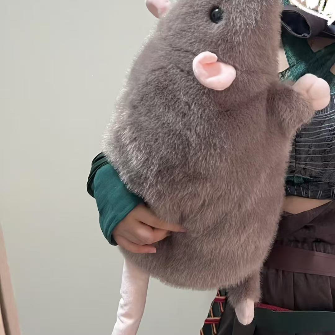 Large Mouse Plush Doll Blue Gray Flower Branch Mouse Doll