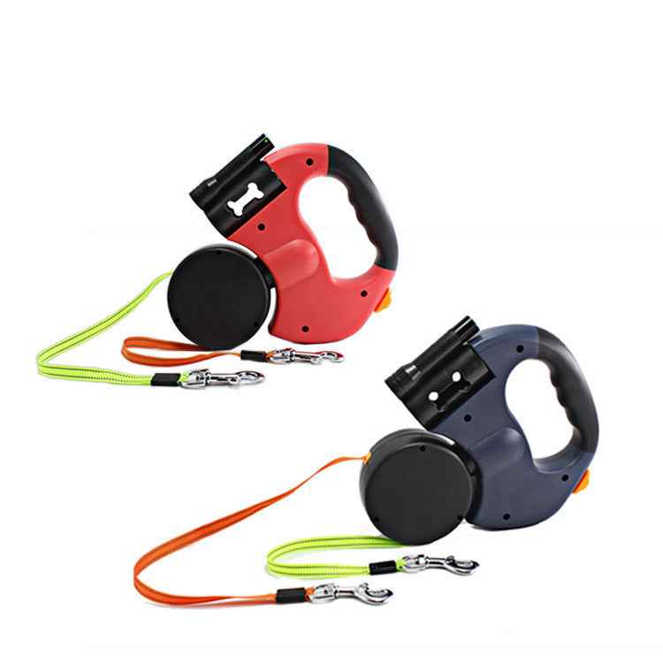 Dual Pet Leash with Flashlight & Bag Dispenser - Amanluxe