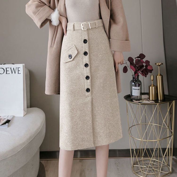 Autumn And Winter Midi Skirts Elegant Figure-flattering, And Slimming