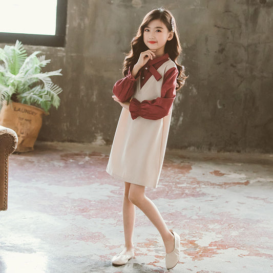 Girls' Dresses Big Children's Fake Two Fashionable Western Styles