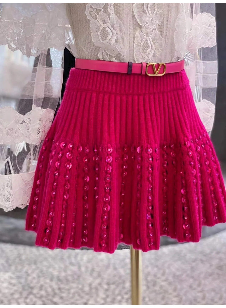 Rose Sequin One-line Neck New Year Loose Vintage Sweater