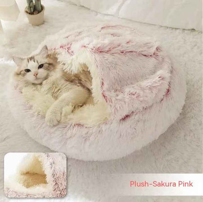 2-in-1 Pet Bed - Round Plush Winter - Amanluxe