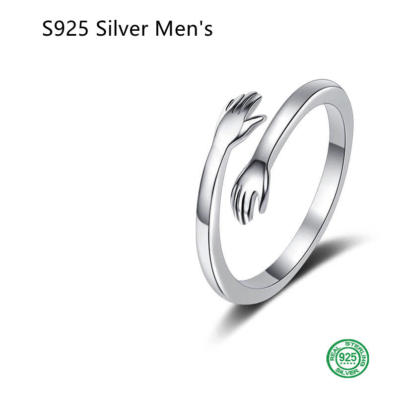 S925 Silver Hug Palm Finger Smooth Exquisite Couple Ring