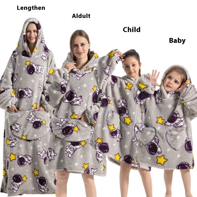 Lazy Blanket Hooded Lengthened Bare Thickened Women's Home Pajamas