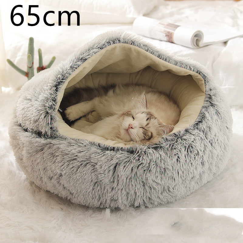 2-in-1 Pet Bed - Round Plush Winter - Amanluxe