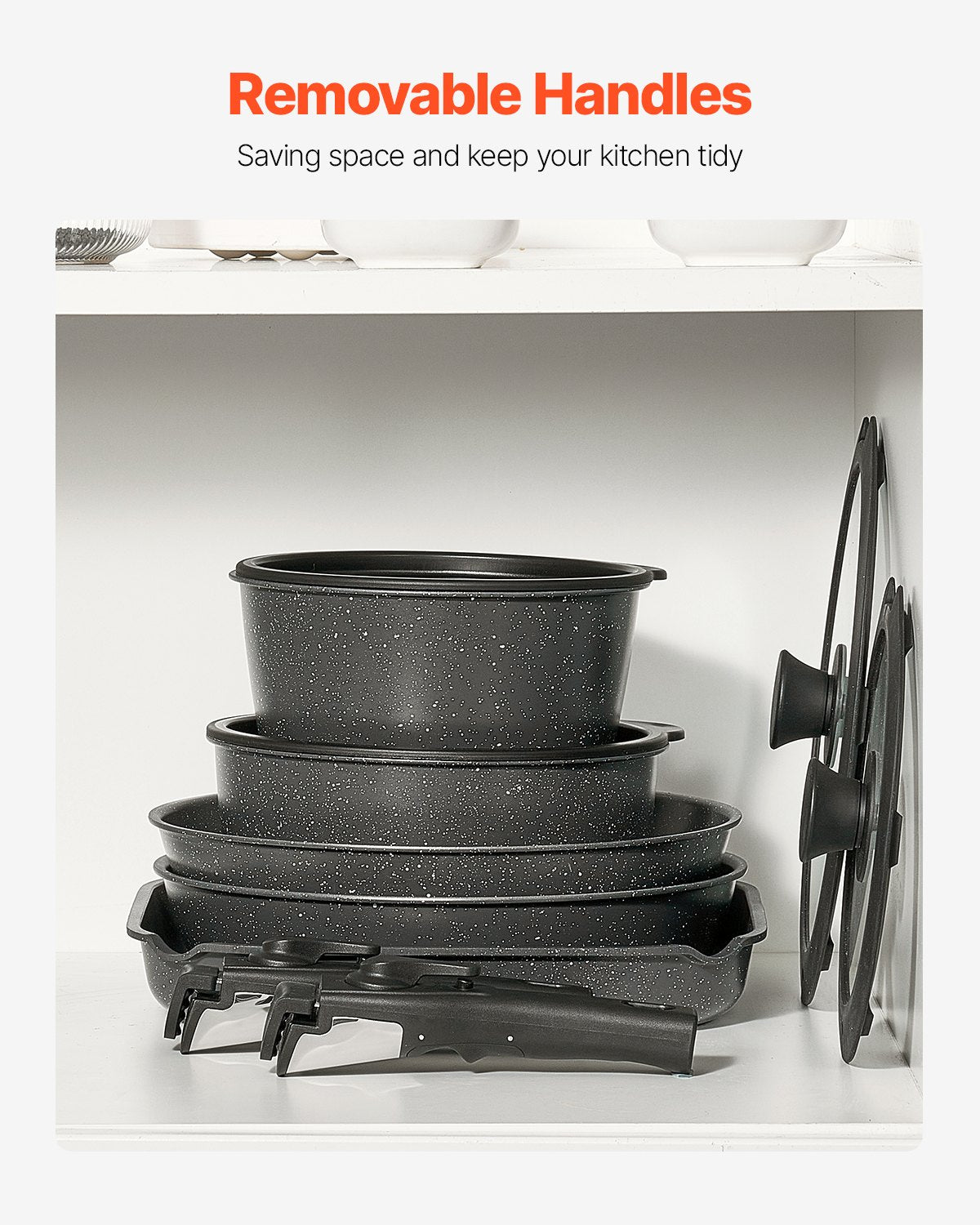 17 Piece Pots And Pans Set Granite Nonstick Kitchen Cookware Induction Black