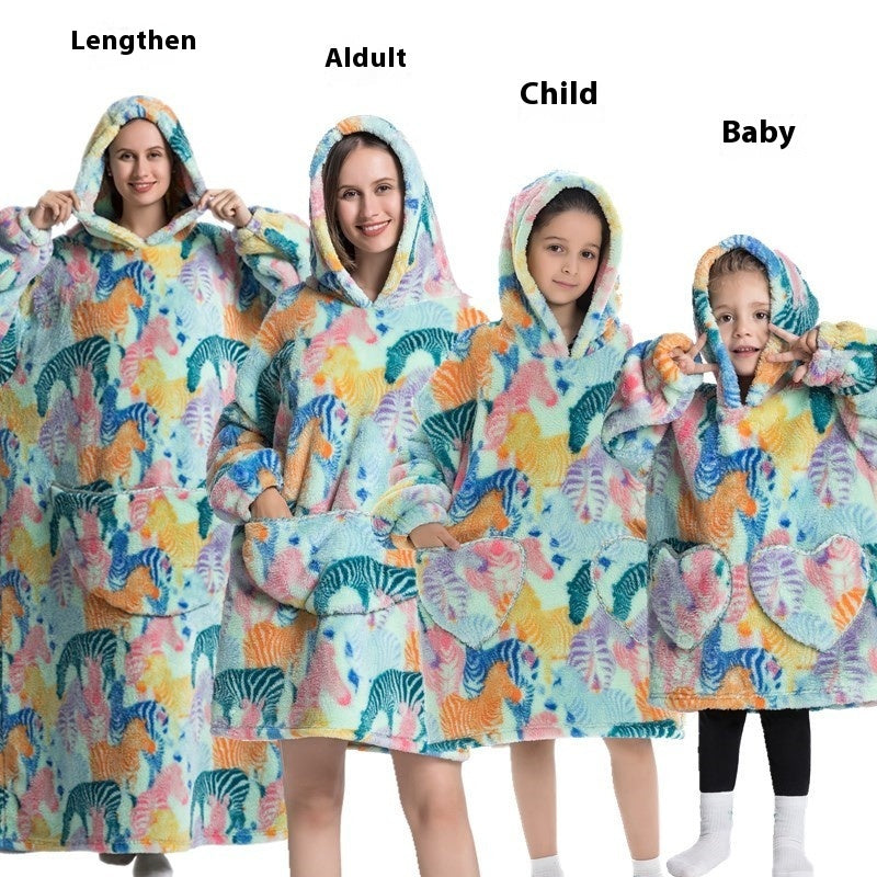 Lazy Blanket Hooded Lengthened Bare Thickened Women's Home Pajamas
