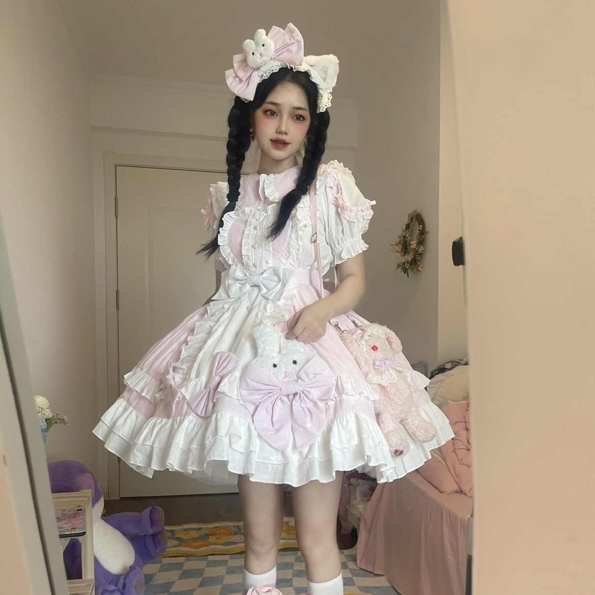 Cute Suspender Skirt Outfit Lolita Dresses Women