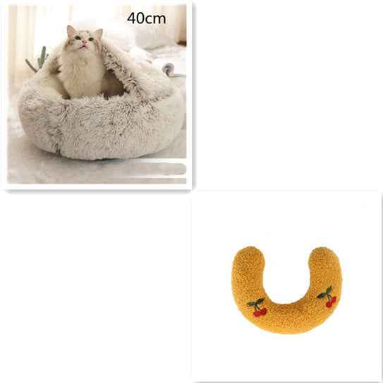 2-in-1 Pet Bed - Round Plush Winter - Amanluxe