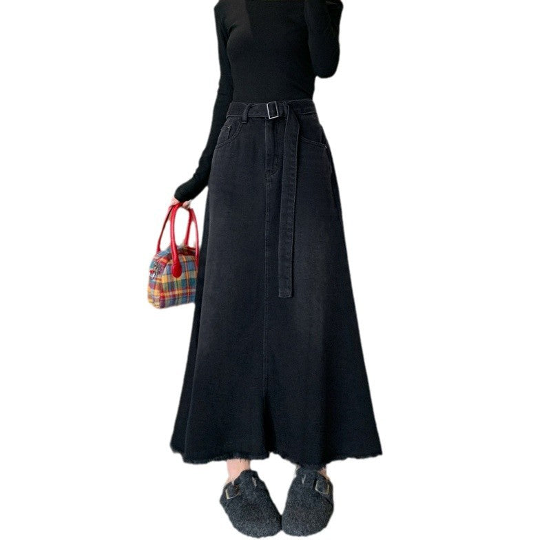 Washed Denim Long Skirts Tall Skirt